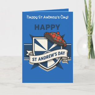 Saltire Shield, Festive Banner, and Plaid Tam Card