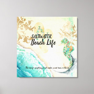 Saltwater Beach Life Seahorse Faux Canvas Print