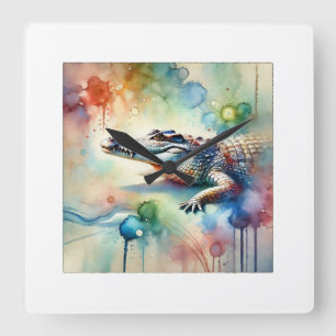 Saltwater Crocodile 061124AREF141 - Watercolor Square Wall Clock
