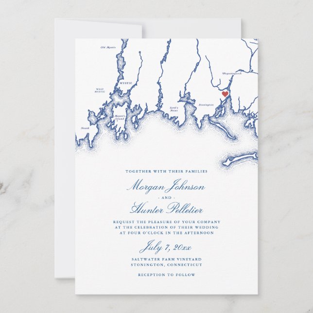 Saltwater Farm Vineyard Stonington CT Blue Wedding Invitation (Front)