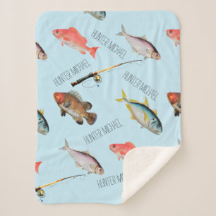 Saltwater Fish - Boy Name Blanket- Watercolor Fish Sherpa Blanket