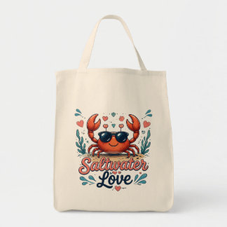 Saltwater Love Crab Ocean Lover Tote Bag