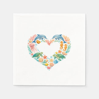 Saltwater Sea Life Heart Napkin