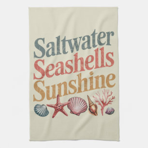 Saltwater Seashells Sunshine Summer Beach Vacation Tea Towel