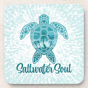 Saltwater Soul Tropical Sea Turtle with Palm Trees Coaster