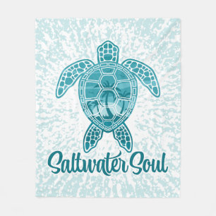 Saltwater Soul Tropical Sea Turtle with Palm Trees Fleece Blanket