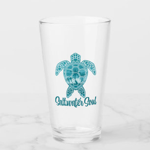 Saltwater Soul Tropical Sea Turtle with Palm Trees Glass