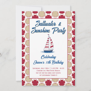 Saltwater & Sunshine Beach Sailing Red Party  Invitation