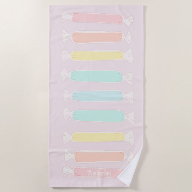 Saltwater Taffy Candy Pastel Colours Personalised Beach Towel (Front)