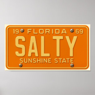 Salty 1969 - Retro Florida License Plate - Coastal Poster