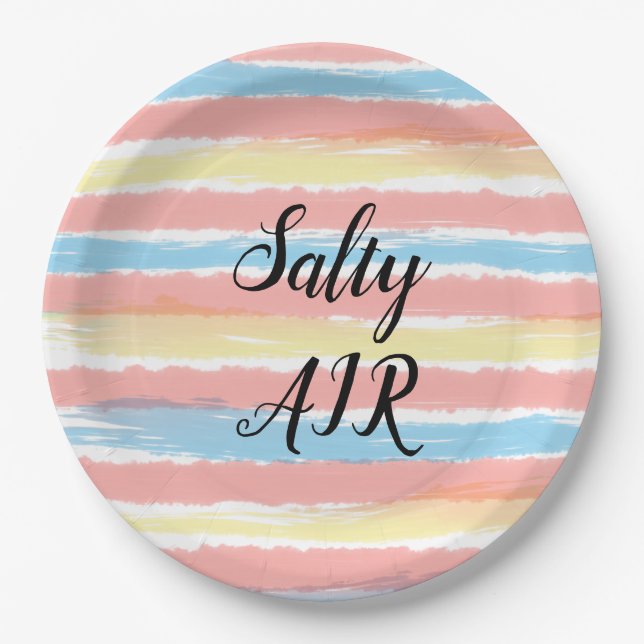 Salty Air Pink Yellow Blue Watercolor  Paper Plate (Front)