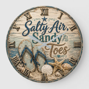Salty Air Sandy Toes Coastal Beach House Flip Flop Large Clock