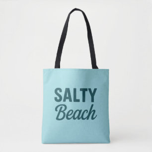 Salty Beach Life   Coastal Teal Blue Graphic Print Tote Bag