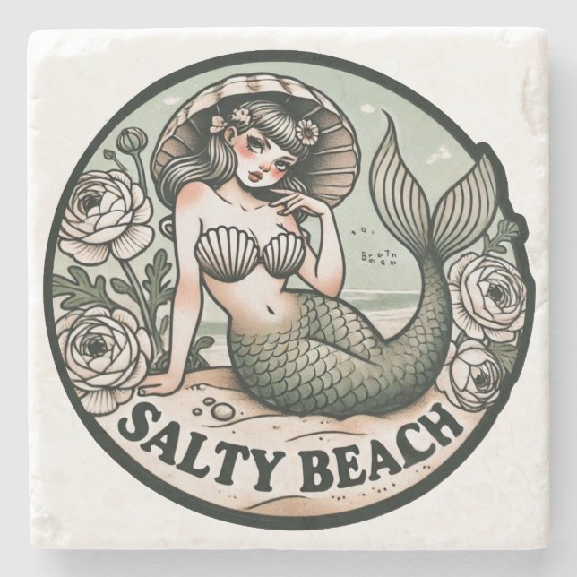 Salty Beach Mermaid Humour Funny Mermaids          Stone Coaster (Front)