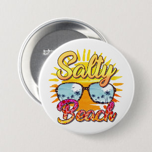 Salty Beach Tropical Sun & Palm Tree 7.5 Cm Round Badge