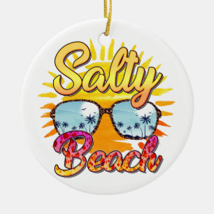 Salty Beach   Tropical Sun & Palm Tree Ceramic Tree Decoration