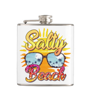 Salty Beach Tropical Sun & Palm Tree Hip Flask