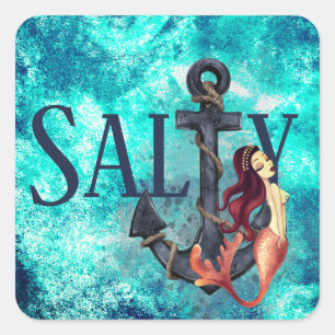 Salty - Beautiful Mermaid, Anchor Nautical Square Sticker