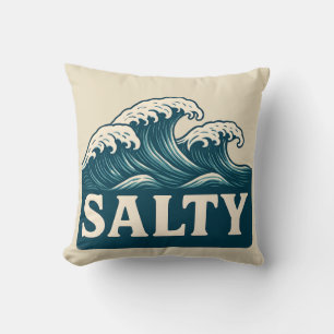 Salty Blue Surf Beach Waves Nautical Coastal Decor Cushion