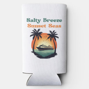 Salty Breeze Sunset Seas Retro Cruise Vibes Seltzer Can Cooler