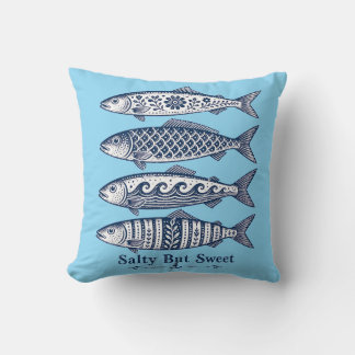 Salty But Sweet Light Blue Nautical Fish Cushion