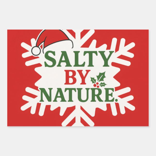 Salty Christmas Wrapping Paper Flat Sheet Set of 3 (Front)