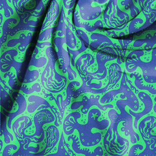 Salty Creatures Blue and Green Seamless Pattern Fabric
