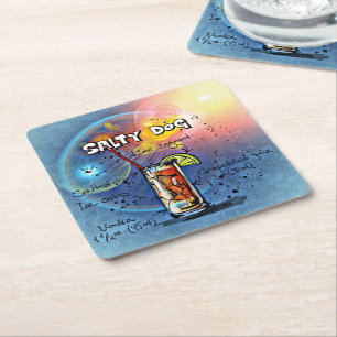 Salty Dog Cocktail (#6 of 12 Drink Recipe Sets) Square Paper Coaster