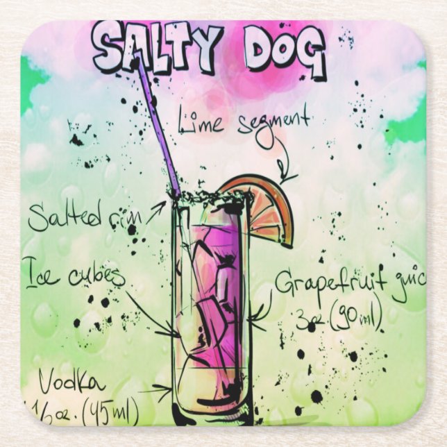 Salty Dog Drink Recipe Square Paper Coaster (Front)