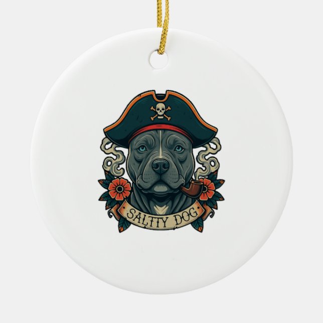 Salty Dog Pitbull Ceramic Tree Decoration (Front)