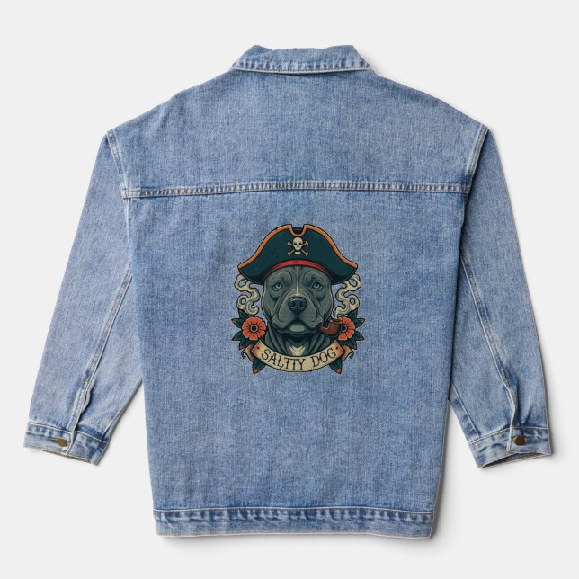 Salty Dog Pitbull Denim Jacket (Back)