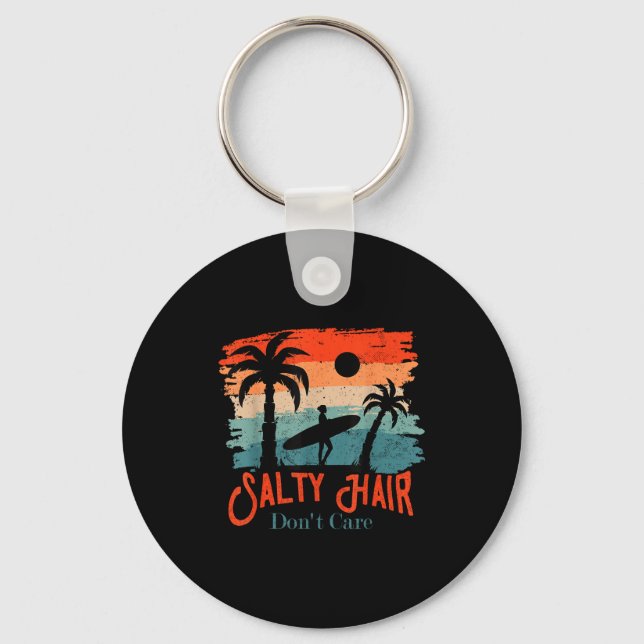 Salty Hair Don't Care Vintage Surfer  Key Ring (Front)
