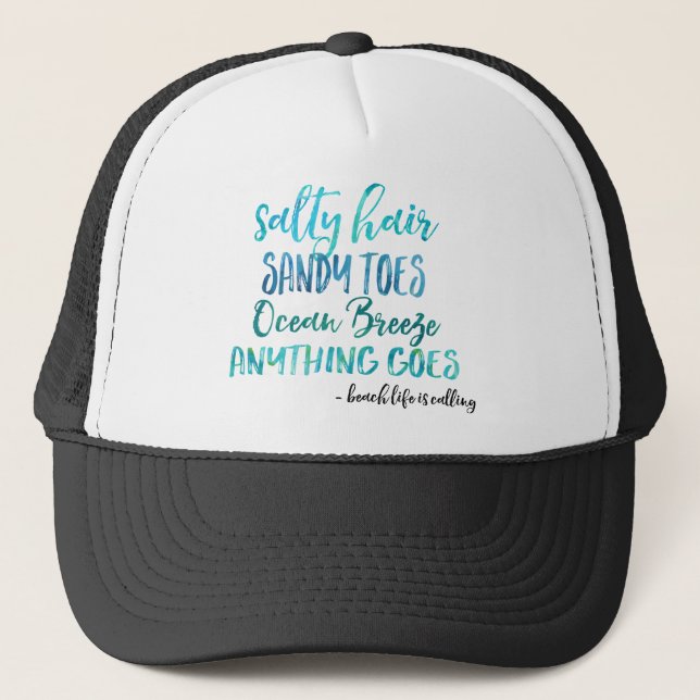 Salty Hair Sandy Toes Ocean Beach Quote Hat (Front)