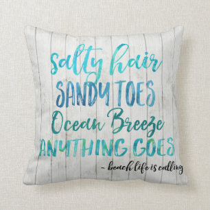 Salty Hair Sandy Toes Ocean Beach Quote Pillow