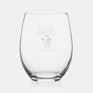 Salty Heifer Christmas Cow Funny Vintage Engraving Stemless Wine Glass