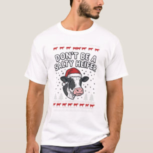 Salty Heifer Christmas Cow Funny Vintage Engraving T-Shirt