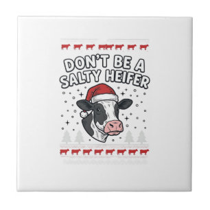 Salty Heifer Christmas Cow Funny Vintage Engraving Tile