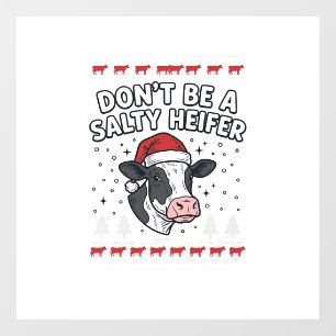 Salty Heifer Christmas Cow Funny Vintage Engraving Window Cling