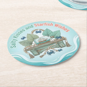 Salty Kisses and Starfish Wishes Round Paper Coaster