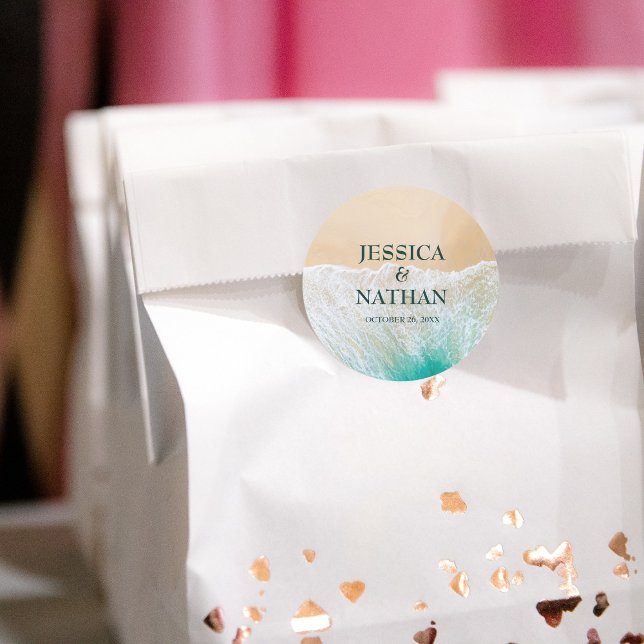 Salty Kisses I Turquoise I The Sandy Beach Wedding Classic Round Sticker (Creator Uploaded)