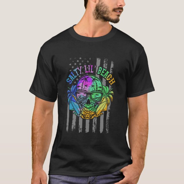 Salty Lil' Beach Skull Beach Sunglasses Palm Trees T-Shirt (Front)