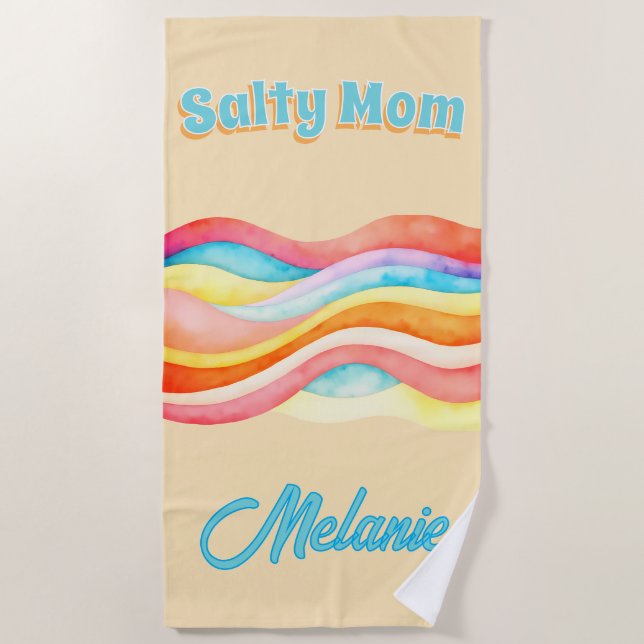 Salty Mom Coastal Summer Vibes Beach Towel (Front)