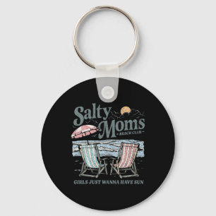 Salty Moms Beach Club Retro Vacation Coastal Vibes Key Ring