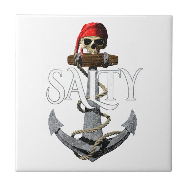 Salty Pirate Skull And Anchor Tile (Front)