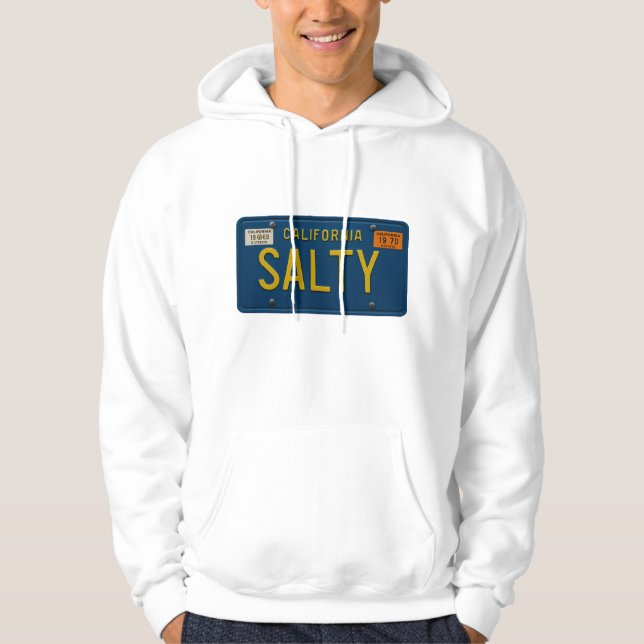 Salty -Retro 1969 California License Plate Graphic Hoodie (Front)