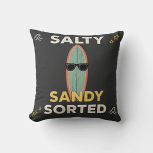 Salty Sandy Sorted Funny Surfboard Beach Summer Cushion
