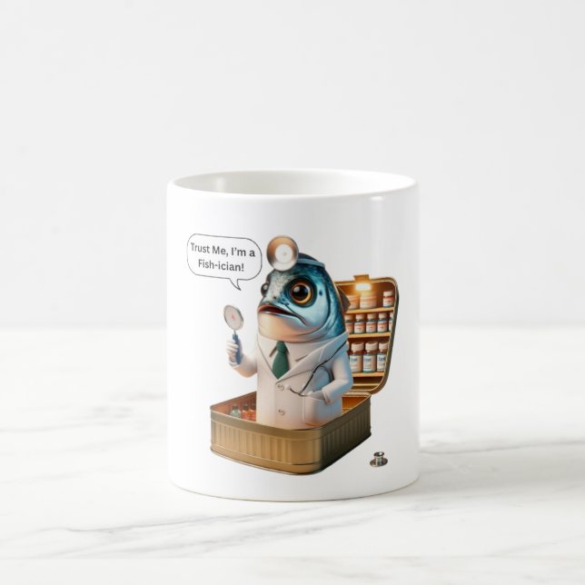  Salty Sardine Doctor Fish-ician Ocean Pun Art Coffee Mug (Center)