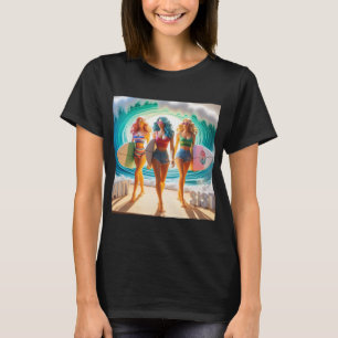 Salty Sisterhood Trio Girls Beach Walk Surfer T-Shirt