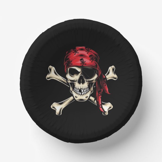 Salty Skull Pirate Theme Party Paper Plate (Front)