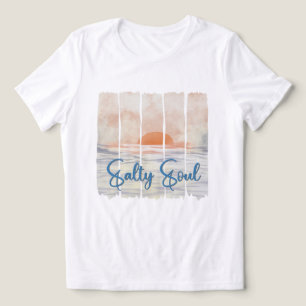 Salty Soul Retro Watercolor Ocean Sunset Beach Tri-Blend Shirt